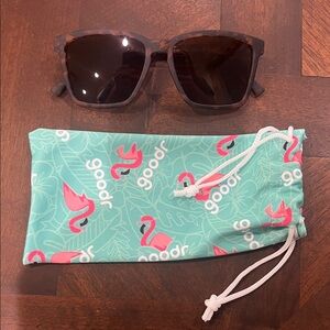 Goodr Brown Smaller is Baller Sunglasses with Teal Flamingo Pouch